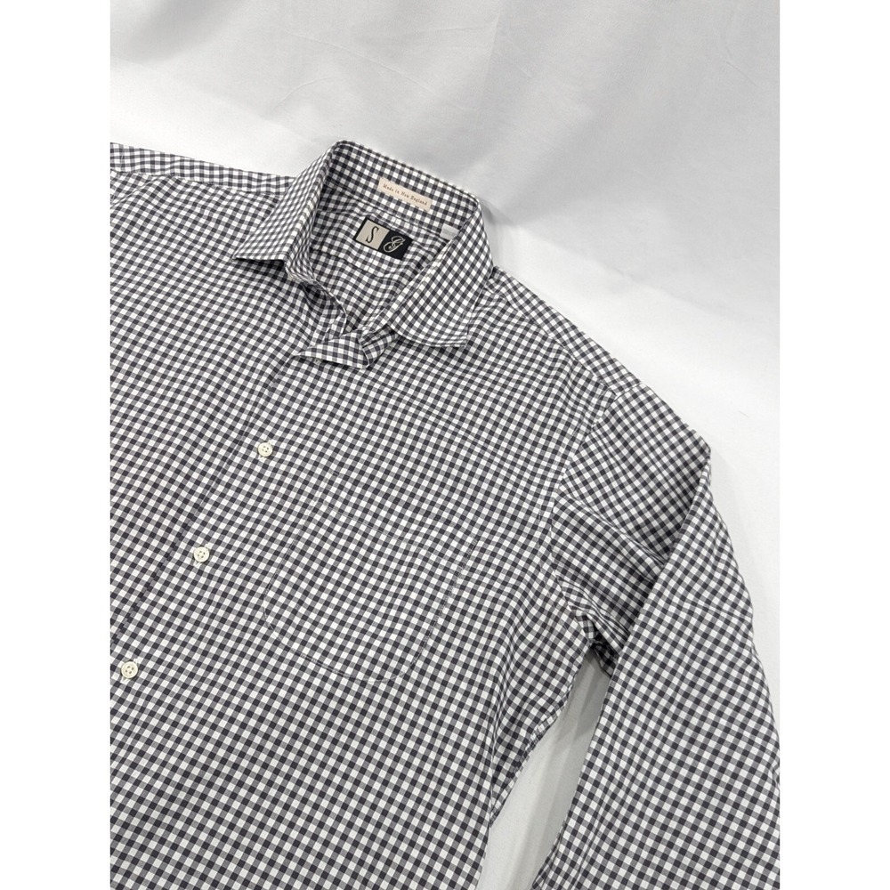 Steven‎ Giles Mens Medium Gray White Tartan Plaid Button Down Long Sleeve